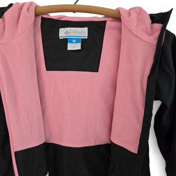Columbia Girls Black & Pink Hooded Jacket Fleece Lining Zipper Pockets Size S - Picture 5 of 12